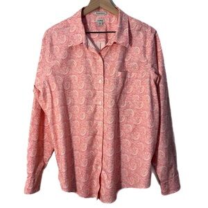 L.L. BEAN Wrinkle Resist 100% Cotton Pink Paisley Button up Shirt County XL.